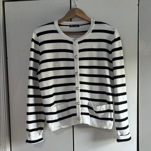 Black and White Striped Cardigan Sweater